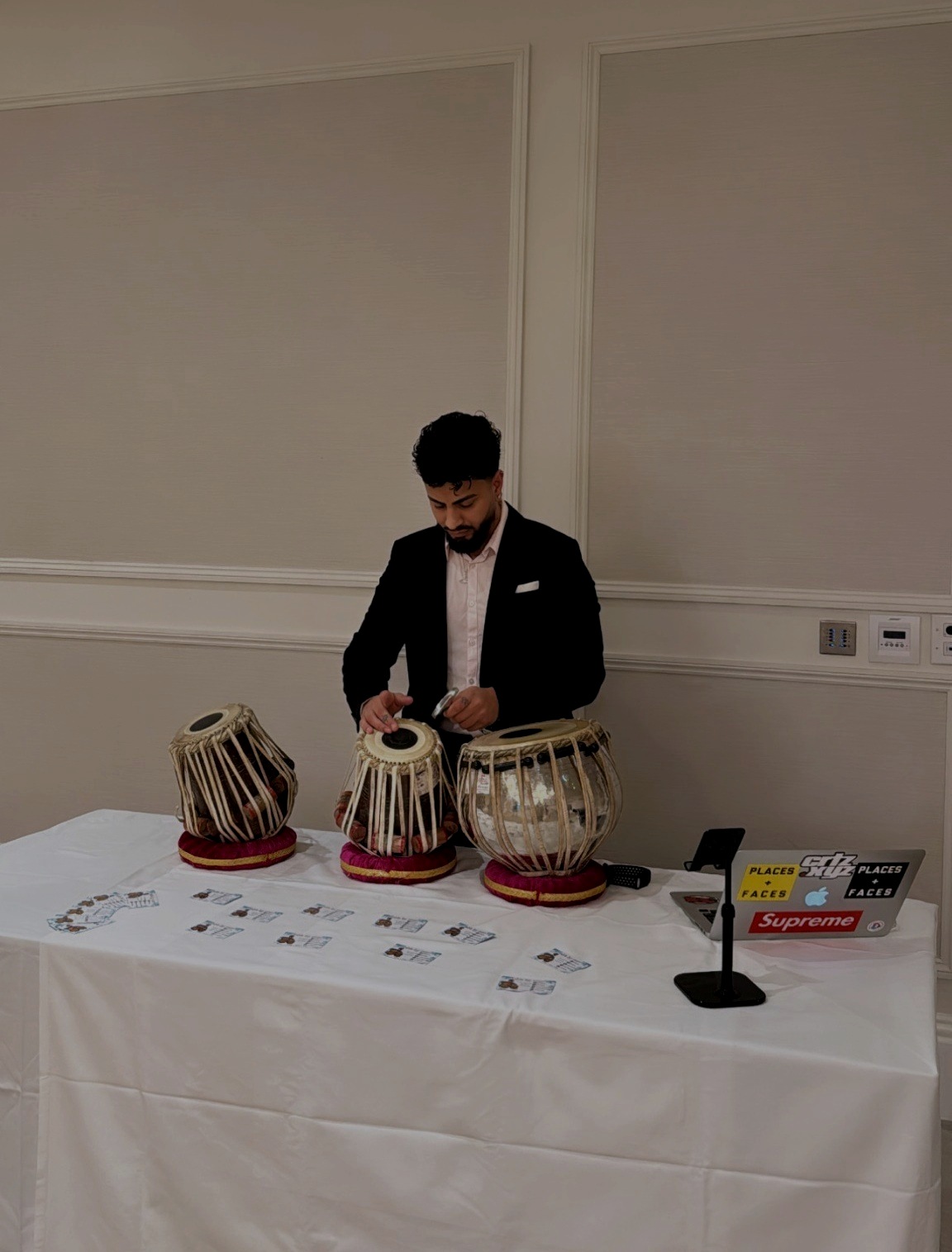 Veer with his tabla at a live event